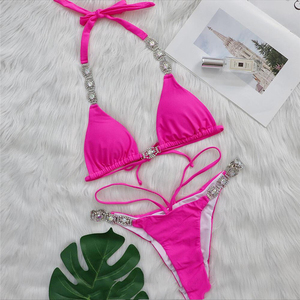 Conjunto de bikini con lazo en la espalda, traje de baño de dos piezas para mujer, top acolchado push-up, parte inferior con lazo lateral ajustable, verano - Product Image 1