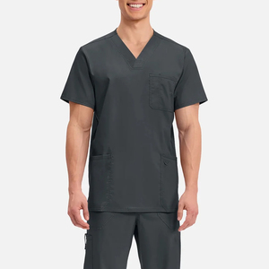 Blouse médicale unisexe à col en V, manches courtes, uniforme de travail pour les soignants, les hôpitaux et les cliniques, gris foncé, OEM ODM, blouses pour hommes - Product Image 1