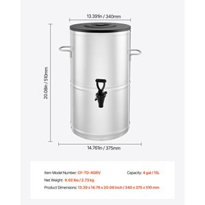 Dispenser in Acciaio Inox da 15L/4 Galloni, Erogatore di Bevande in Metallo 304 con Rubinetto e Maniglia per Bevande Calde e Fredde, Design Elegante - Product Image 3