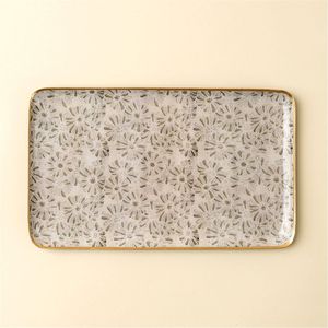 Bandeja Rectangular de Acero Esmaltado a Mano con Diseño Floral, Bandeja Decorativa para Otomana, Plato de Metal para Servir Bebidas, Apto para Alimentos, para Cocina - Product Image 1