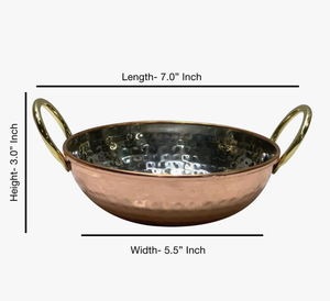 Ensemble de bols Karahi traditionnels en cuivre martelé, faits à la main, avec poignées en laiton, doublure en acier inoxydable, pour servir le curry indien - Product Image 3