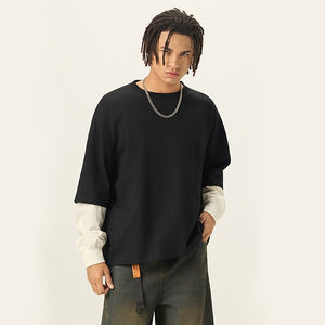 Camisetas HSI Trendy ODM de algodón de doble capa de 280 g/m², manga larga, estilo urbano, con logo personalizado, corte holgado y extragrande. - Product Image 2