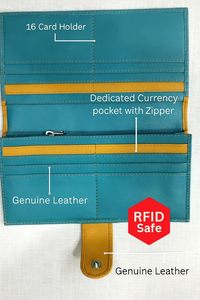 WRIZA Womens Genuine Leather RFID Credit Card <b>Wallet</b> | 16 Card Slots Zipper Button Closure Multi Compartment Clutch Organizer - Product Image 4