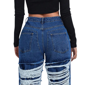Jeans de Mezclilla para Mujer, Cintura Alta, Corte Recto, Transpirables, Largos, Desgastados, Estilo Casual Urbano Vintage, para Invierno - Product Image 4