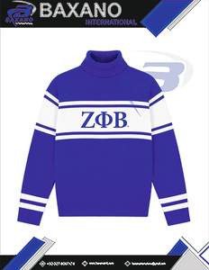 Pull à col roulé bleu royal Zeta Phi Beta Sorority avec rayures blanches et logo brodé, style preppy, pull d'hiver pour femmes - Product Image 4