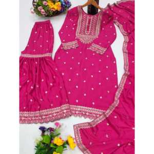 Conjunto Mujer Diseñador Sharara Suit y Dupatta con Secuencia Bordada Trabajo - Product Image 1