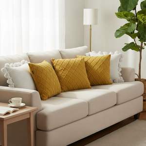 Juego de 5 Fundas de Almohada de Punto con Diseño de Diamantes Amarillos y Blancos, con Pompones, para Sofá/Cama - Product Image 2