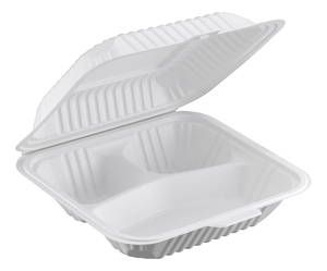 Boîte alimentaire jetable en plastique à 3 compartiments avec couvercle, design minimaliste, pour plats à emporter - Product Image 2