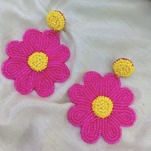 Pink Beaded Flower <b>Earrings</b> Beads Embellished Hand Crafted Parrot <b>Stud</b> <b>Earrings</b> from the brand BaubleBar - Product Image 1