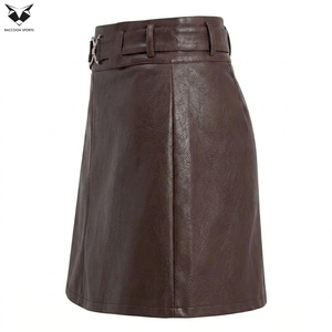 Minifalda de Moda Urbana para Mujer 2026, Estilo A-Line, Color Café, Cintura Alta, PU, Ecológica y Duradera - Product Image 3