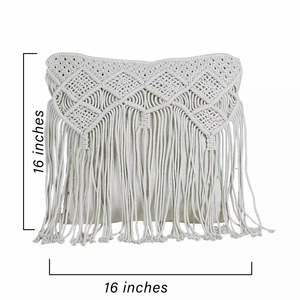 Boho Cotton Macrame Handcrafted Cushion Pillow <b>Cover</b> Square Geometric Pattern Throw <b>Cover</b> <b>for</b> Couch Bed Hotel Décor 16 x 16 inch - Product Image 6