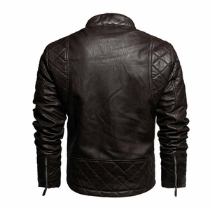 Chaqueta de Motociclista de Cuero Genuino para Hombre, Cuello Alto, Cierre de Cremallera, Estilo Biker - Product Image 2