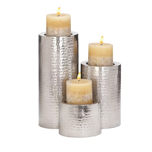 Modern Hammered <b>Silver</b> Pillar Candle Holder Set of 3 Industrial Metal Cylindrical <b>Candlesticks</b> for Luxury Home & Hotel Decor - Product Image 1