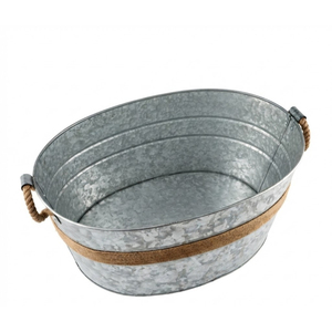 Bac à vin galvanisé au design vintage avec poignées en bois, seau à glace ovale en métal, refroidisseur, motif abeille en relief, pour boissons de fête - Product Image 5