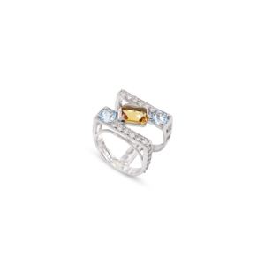 925 Sterling Silver Natural <b>Citrine</b> Blue Topaz <b>Ring</b> Rhodium Plated OEM ODM Fine Jewelry - Product Image 3
