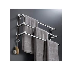 Stainless Steel Foldable Towel Rack Wall Mounted Double <b>Shelf</b> with Telescopic <b>Bar</b> Polished Bathroom Organizer - Product Image 1