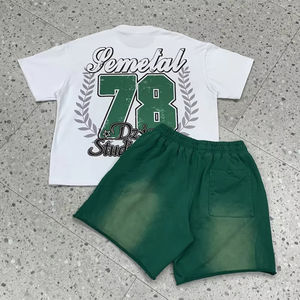 เสื้อยืดและกางเกงขาสั้นพิมพ์ลายสกรีนแบบกำหนดเอง รุ่นปี 2026 ผ้าคอตตอน 100% ยูนิเซ็กซ์ ทรงหลวม ซักย้อมสีแบบแอซิด ความยาวระดับเข่า แห้งเร็ว ระบายอากาศได้ดี - Product Image 3