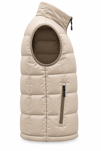 Chaleco Acolchado Beige para Hombre, Cuello Alto, Sin Mangas, Cierre de Cremallera, Logotipo Bordado, Ropa de Invierno Informal, OEM - Product Image 4