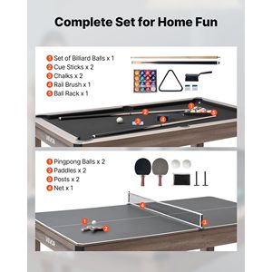 7 piedi 3-in-1 Multi-gioco tavolo da biliardo Combo Set biliardo tavolo da pranzo Ping Pong 2 panche accessori di stoccaggio spazzola di gesso per la famiglia - Product Image 3
