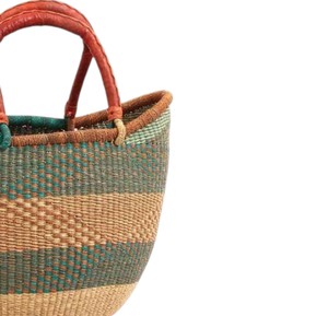 Bolso Tote de Seagrass Hecho a Mano con Asa de Cuero Marrón, Diseño Cola de Golondrina, Rayas Verdes, Bolso de Playa de Paja Natural, Proveedor Mayorista - Product Image 2