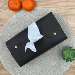 Boîte à mouchoirs en cuir véritable haut de gamme, anti-odeur, simple et décontractée, faite à la main, avec bouton décoratif premium - Product Image 3