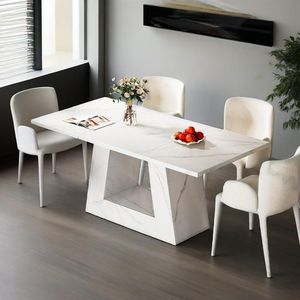 Tavolo da Pranzo Moderno in Legno con Finto Marmo per 4-6 Persone, Tavolo Rettangolare da 160 cm con Base Robusta - Product Image 3