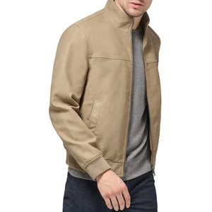 <b>Men's</b> Tan <b>Suede</b> <b>Bomber</b> <b>Jacket</b> Stand Collar Zipper Closure Casual Outerwear Regular Fit Solid Color Autumn Wear - Product Image 3