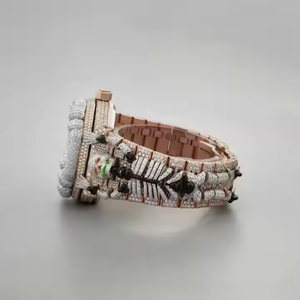 Reloj Pragalbh de Dos Tonos en Oro Rosa, Completamente Adornado con Moissanita, Cuarzo, Estilo Hip-Hop, Ligero, de Lujo, 40mm 20mm, Cristal y Acero Inoxidable - Product Image 4