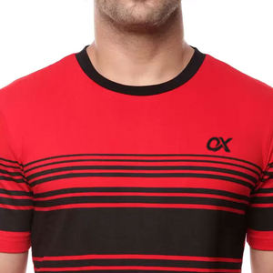 Diseña tu propia camiseta con logotipo, servicio OEM, camisetas para hombre en venta, camiseta de manga corta, camiseta de verano con línea roja y negra. - Product Image 2