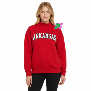 Arkansas Mock Neck <b>Sweatshirt</b> Custom Applique Lettering Mock Neck <b>Sweatshirt</b> High Quality Embroidery <b>Red</b> Mock Neck <b>Sweatshirt</b> - Product Image 5