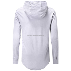 เสื้อฮู้ดแขนยาวของผู้ชายปกเสื้อมีฮู้ดปักลายสีพื้นสำหรับฤดูหนาว - Product Image 2