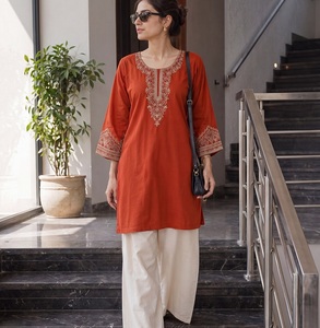 <b>Women</b> Wine Embroidered Rayon <b>Kurta</b> with Palazzo Pants Traditional Ethnic Casual and Office Wear <b>for</b> <b>Women</b> Comfy Outfit - Product Image 2