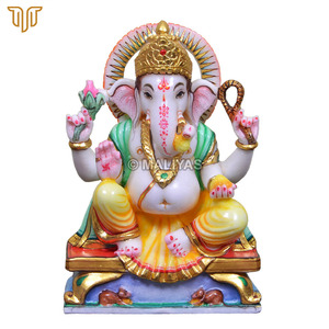 Estatua de Ganesha de Mármol Puro |   Ídolo del Dios Ganesha Hecho a Mano |   Murti de Ganpati en Mármol para Templo en Casa |   Escultura de Ganesha en Mármol - Product Image 2