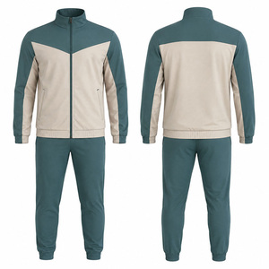 Ensemble de survêtement uni pour homme, fermeture éclair intégrale, col montant, tenue décontractée d'automne, matière respirante en polyester et coton, design 2-en-1 - Product Image 1
