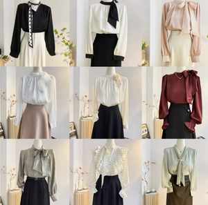 Wholesale Women's Shirt Tops, High-quality Long Sleeved Office V-neck <b>Satin</b> Shirts, Lapel Shirts for Women - Product Image 4