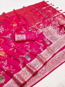 Sari en soie Banarasi de qualité supérieure, look traditionnel, pour femmes, avec chemisier de la même couleur, provenant d'un fournisseur indien, au meilleur prix. - Product Image 4