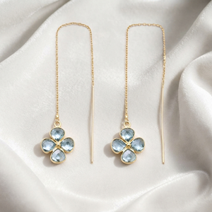 Ratnarachit Aqua Quartz Flower Threader <b>Earrings</b> 18K <b>Gold</b> Plated Brass Drop Dainty Geometric Minimalist Engagement Trendy - Product Image 1