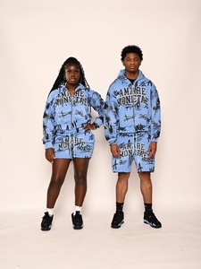 Ensemble sweat à capuche et short unisexe personnalisé en molleton épais avec fermeture éclair, tenue de survêtement deux pièces streetwear - Product Image 1