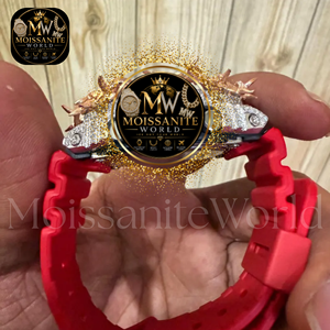 Montre de luxe en acier inoxydable avec diamants, boîtier en caoutchouc, bracelet en silicone rouge, cadran analogique à quartz de 45 mm, verre saphir, étanche 3 ATM, au meilleur prix - Product Image 2