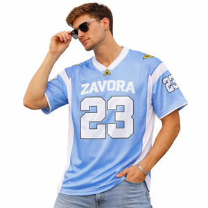 Maillot de football américain bleu dégradé en maille pour homme, col en V, manches courtes, personnalisable, respirant, t-shirt de sport, vente en gros OEM - Product Image 1