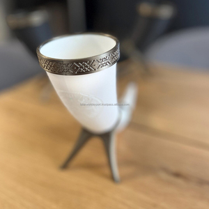 Indian Quality Natural Viking Drinking Horn with Horn Stand Carved Antique Viking Drinking Horn with Brass By FWE - Product Image 6