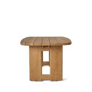 Table de salle à manger de patio en teck massif de 200 cm, base sur pieds architecturaux, plateau à lattes, résistante aux intempéries, table de terrasse extérieure - Product Image 4