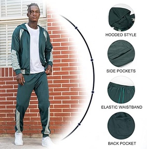 Conjunto Deportivo para Hombre en Color Contrastante, Sudadera con Cierre Completo y Pantalones Jogger de Felpa, Ropa Deportiva para Gimnasio, Running y Uso Casual - Product Image 2