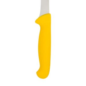 Couteaux à découper longs à manche jaune avec lame étroite droite argentée, poignée incurvée et protège-doigts pour la découpe de viande et l'utilisation en cuisine - Product Image 4