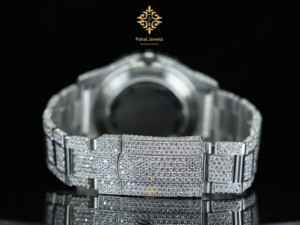 นาฬิกาข้อมือ Pahal Jewels ประดับเพชร หน้าปัดสีดำ สายสแตนเลสขนาด 16 มม. สไตล์ฮิปฮอป วินเทจ หรูหรา - Product Image 3