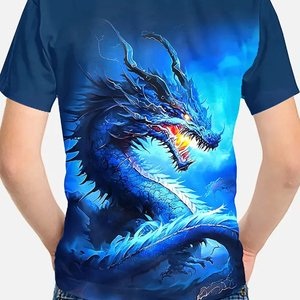 Conjunto de Camiseta para Niño de 2 Piezas, Mezcla de Poliéster/Algodón, Lona Transpirable de Secado Rápido, Estampado 3D, Ropa de Verano, Camiseta de Manga Corta - Product Image 2