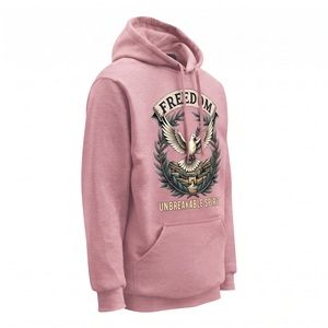 เสื้อฮู้ดสีชมพูสำหรับผู้ชาย พิมพ์ลายกราฟิกตามสั่ง Freedom Unbreakable Spirit ผ้าฟลีซหนาน้ำหนัก 450 กรัม มีกระเป๋าเสื้อ - Product Image 2