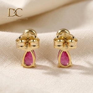 IGI Certified 9K Solid Yellow Gold Lab Grown Diamond and Hot Pink <b>Tourmaline</b> Stud <b>Earring</b> for Women Custom Jewelry Manufacturer - Product Image 4