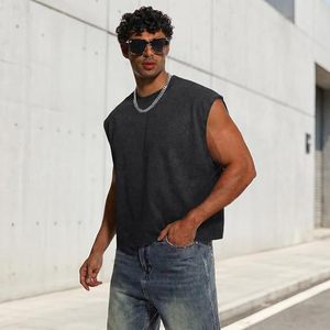 Mens Acid Wash Cropped Tank <b>Tops</b> Dolman Sleeve T Shirt Oversized Vintage Muscle Sleeveless Boxy Tees <b>Crop</b> <b>Top</b> - Product Image 4