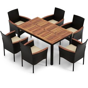 Set da Pranzo da Esterno in Rattan a 7 Pezzi con Sedie Impilabili e Foro per Ombrellone per Giardino - Product Image 5